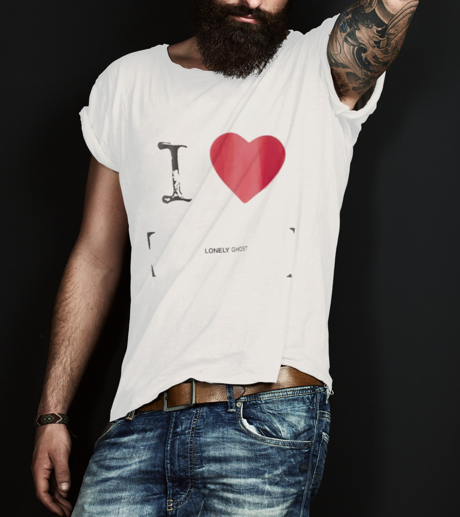 I Love Lonely Ghost Heart Stamp T-Shirt