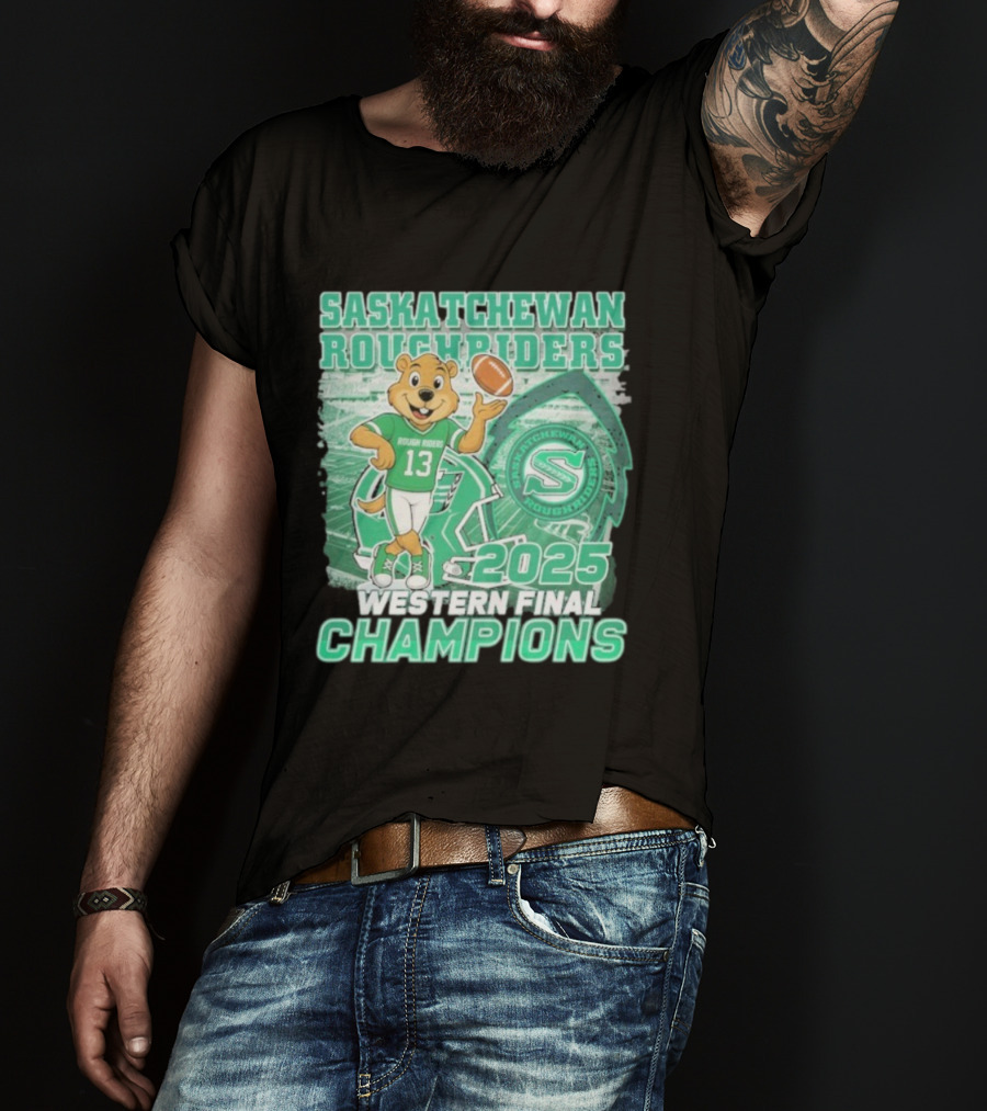 Saskatchewan Roughriders 2025 Western Final Champions Mascot Football T-Shirt