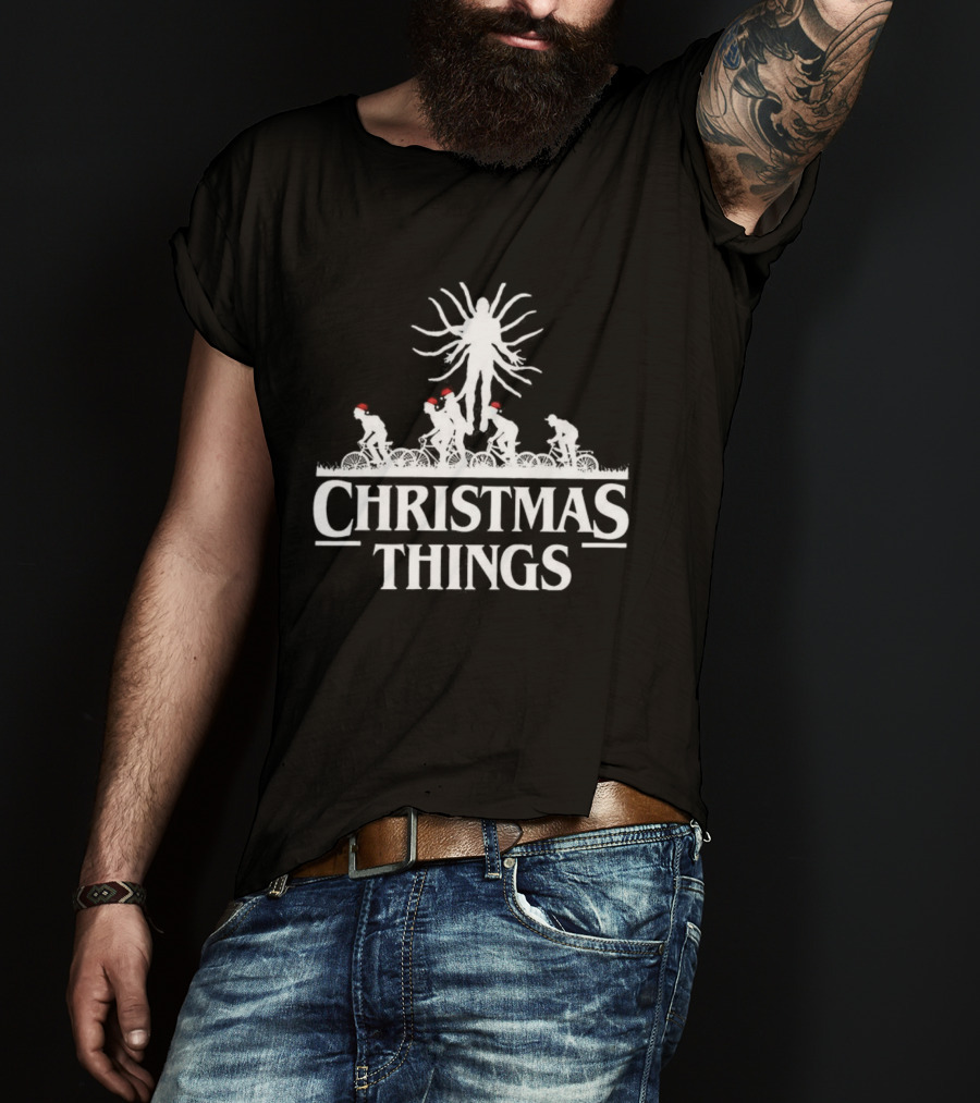 Stranger Things Christmas Demogorgon Silhouette Retro Festive Holiday Theme T-Shirt