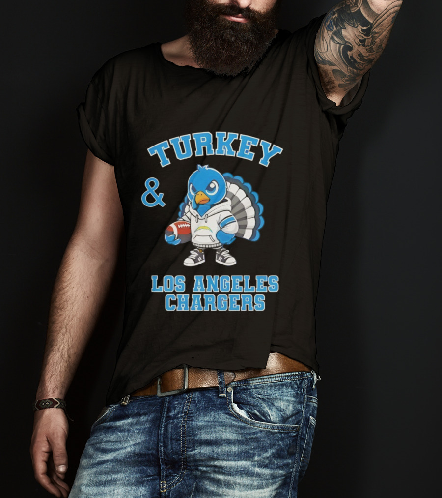 Turkey And Los Angeles Chargers Football NFL Thanksgiving Celebration T-Shirt