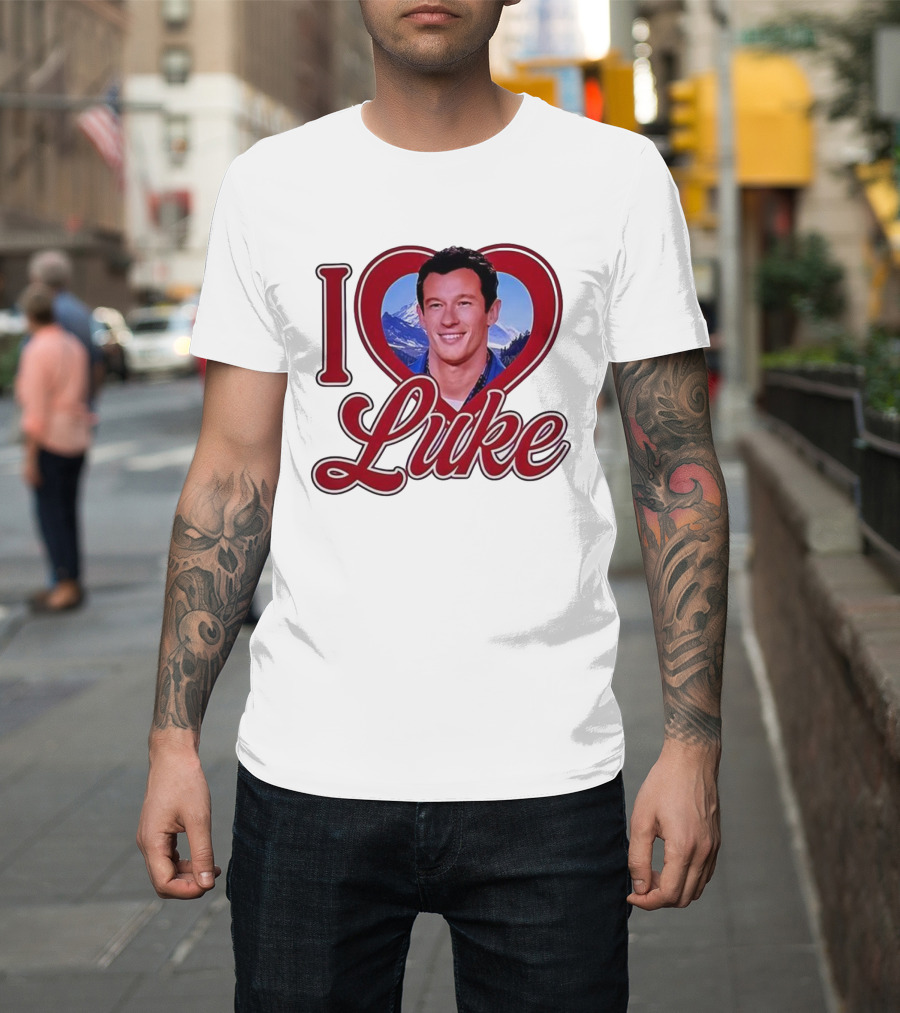I Love Luke Heart Photo Mountain Background T-Shirt