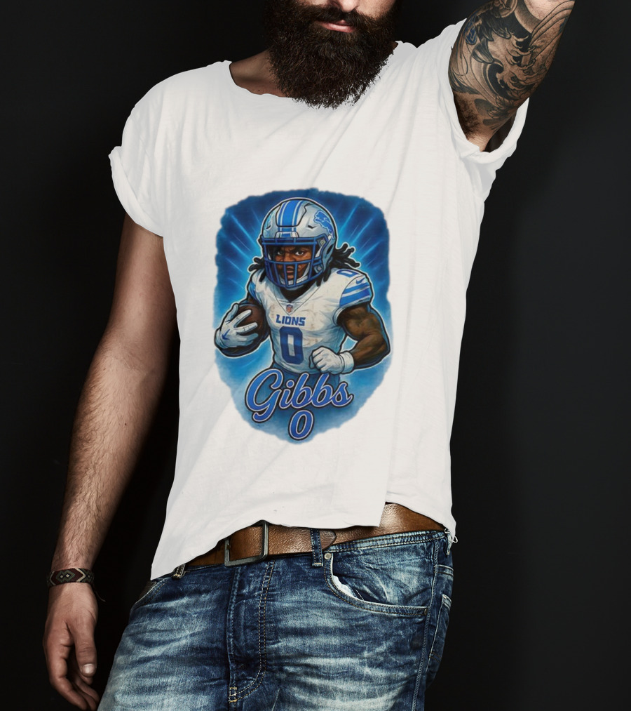 Gibbs Detroit Lions Number 0 Football Caricature T-Shirt