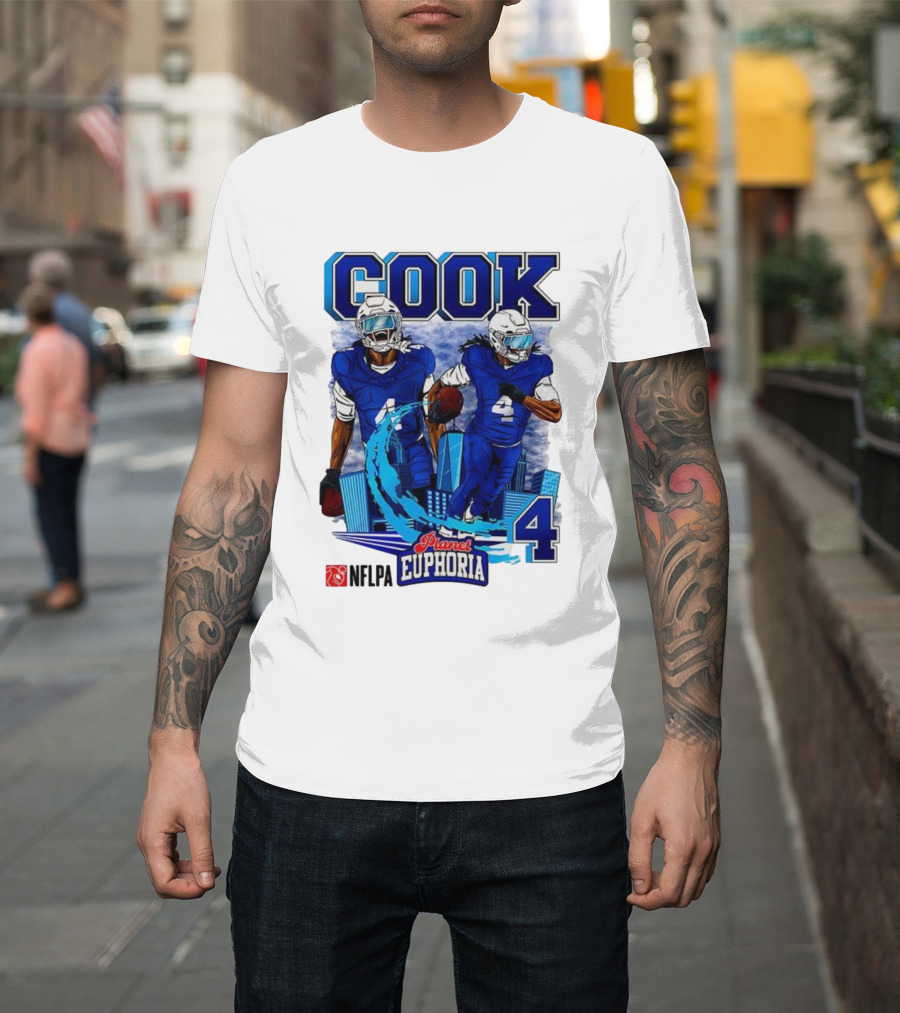 COOK NFLPA Planet Euphoria Number 4 Football Cartoon Skyline T-Shirt
