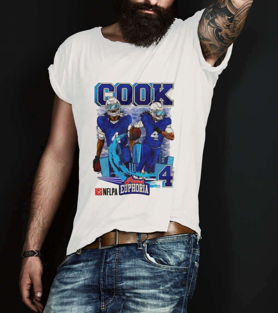 COOK NFLPA Planet Euphoria Number 4 Football Cartoon Skyline T-Shirt