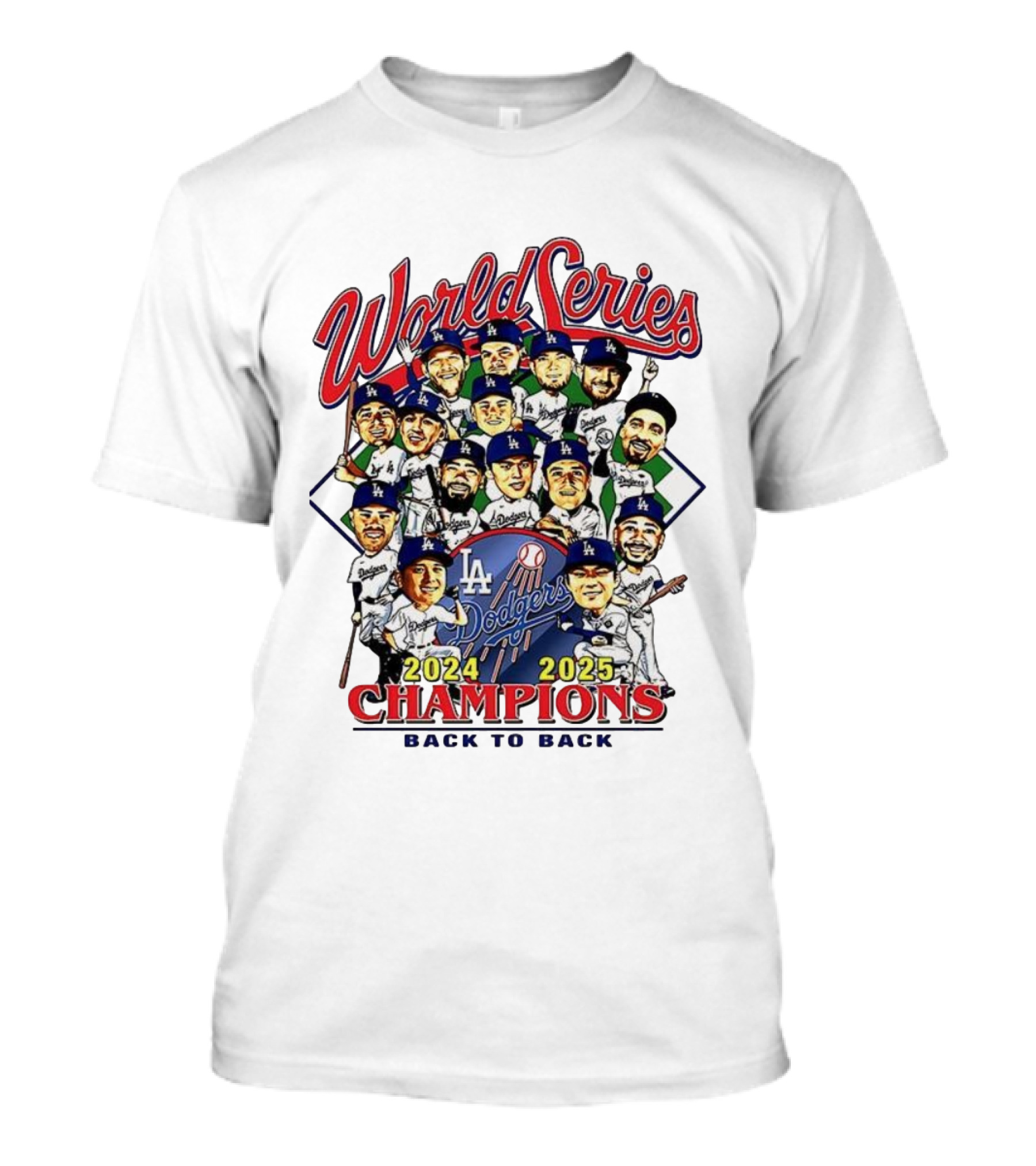 Los Angeles Dodgers World Series Champions 2024 2025 Back To Back Caricature T-Shirt