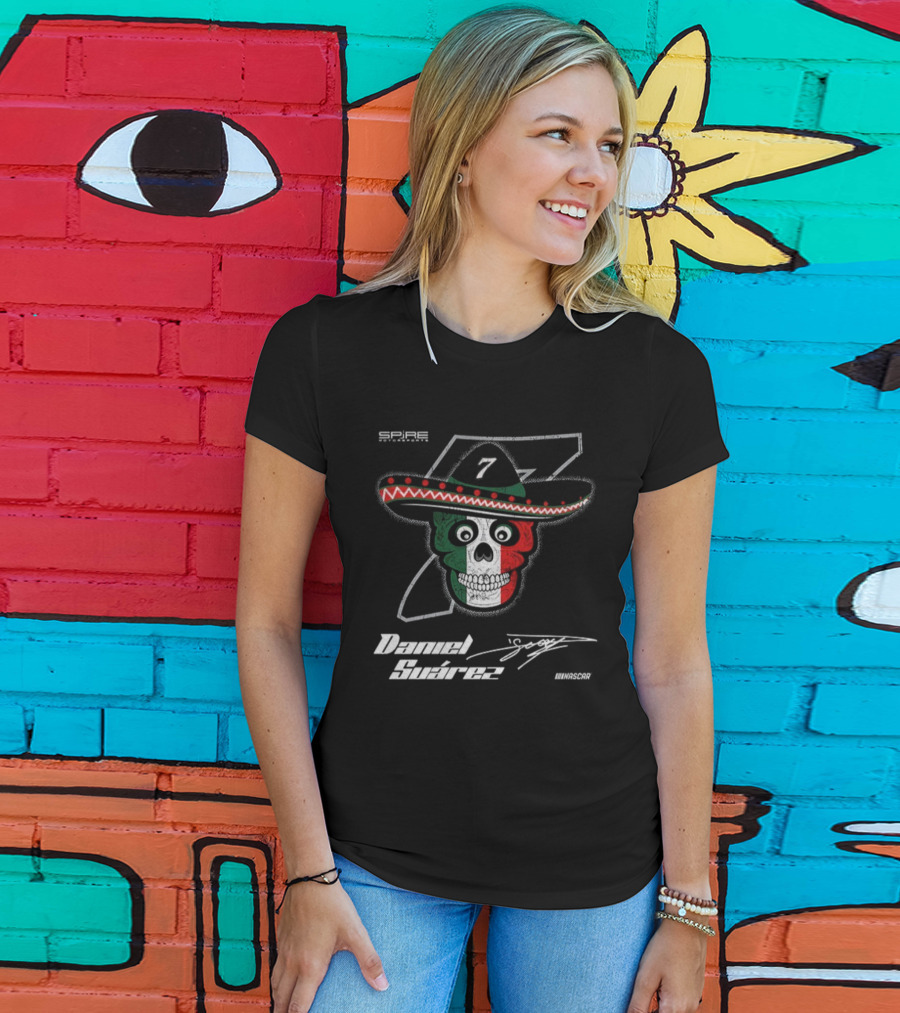 Daniel Suarez 7 Signature Skull Sombrero Spire Motorsports NASCAR T-Shirt