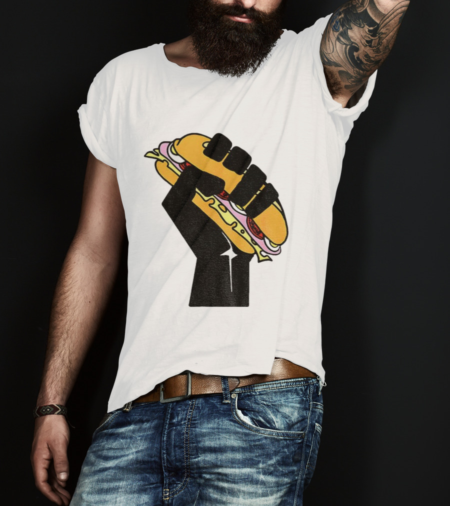 Hoagie Sandwich Guy Black Fist Resist Fascism Anti Trump Iconic Symbol T-Shirt