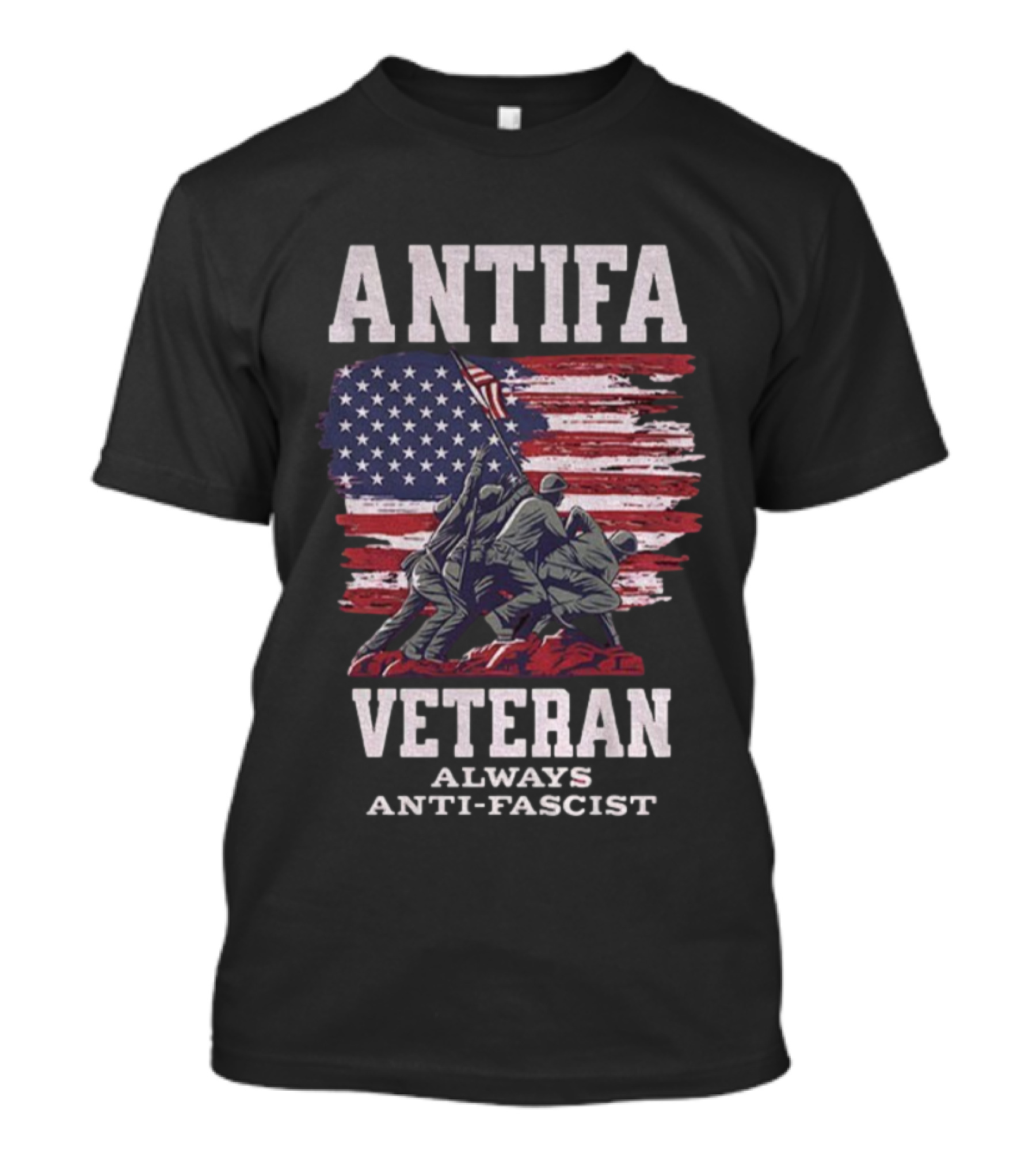 Antifa Veteran Always Anti-Fascist American Flag Iwo Jima Scene T-Shirt