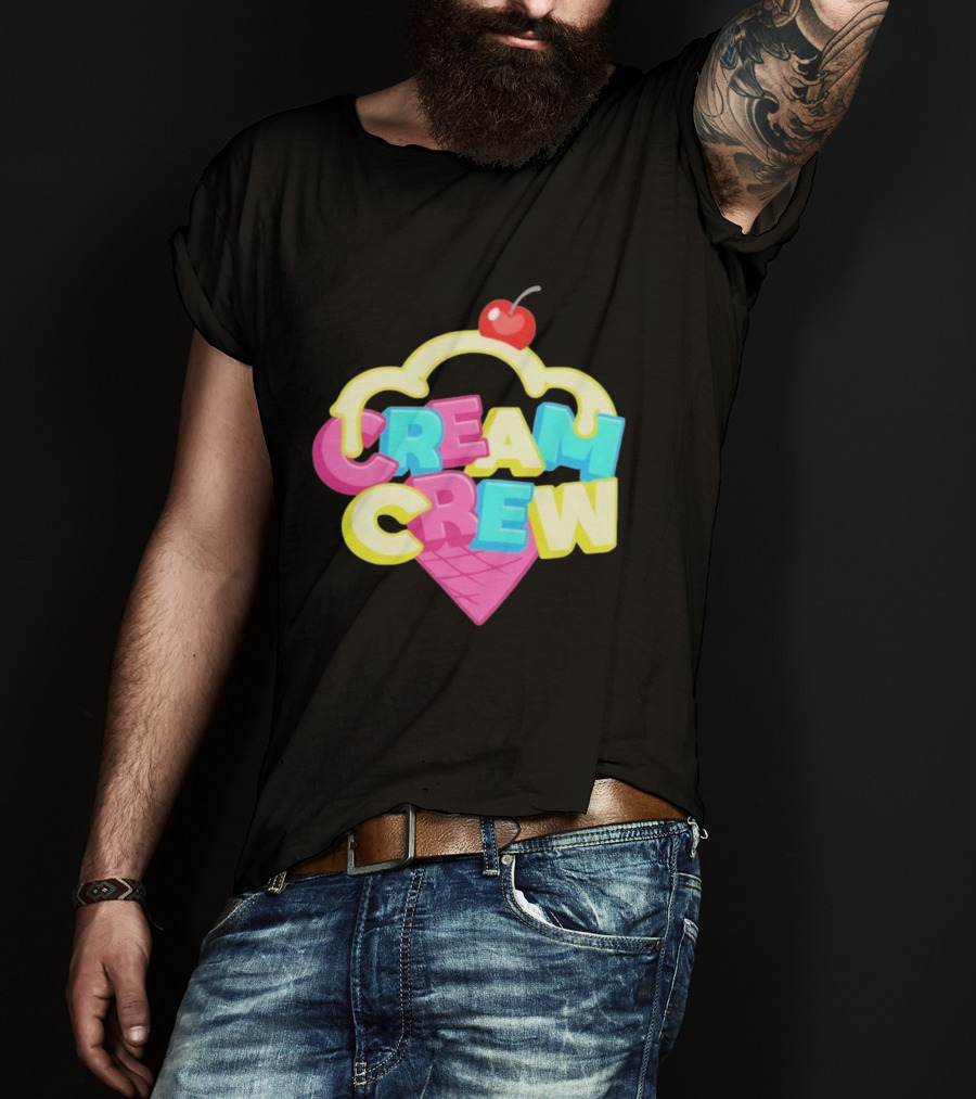 CREAM CREW Ice Cream Cone Cherry Top Colorful Text T-Shirt
