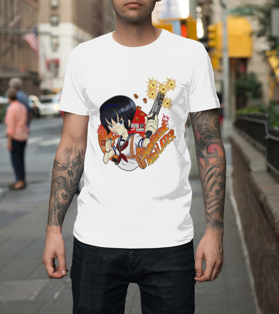 Sunshine Nin Later Anime Character Smoking Gun Action Scene T-Shirt