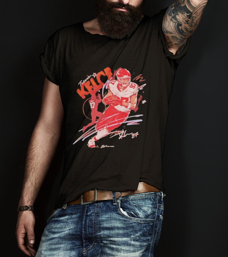 Travis Kelce Kansas City Chiefs 87 Scribble Signature T-Shirt