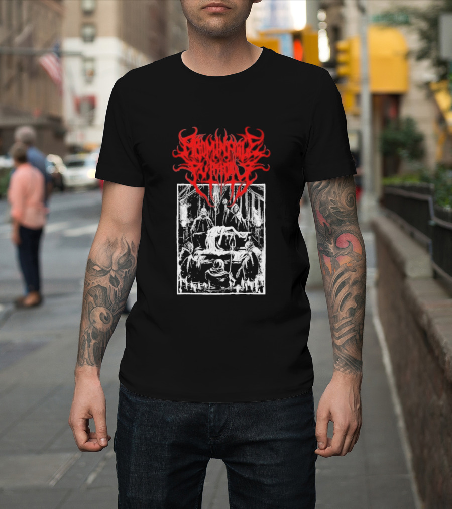 Abominable Putridity Digital Unholy Extreme Metal Art Red Logo Skeleton Design T-Shirt