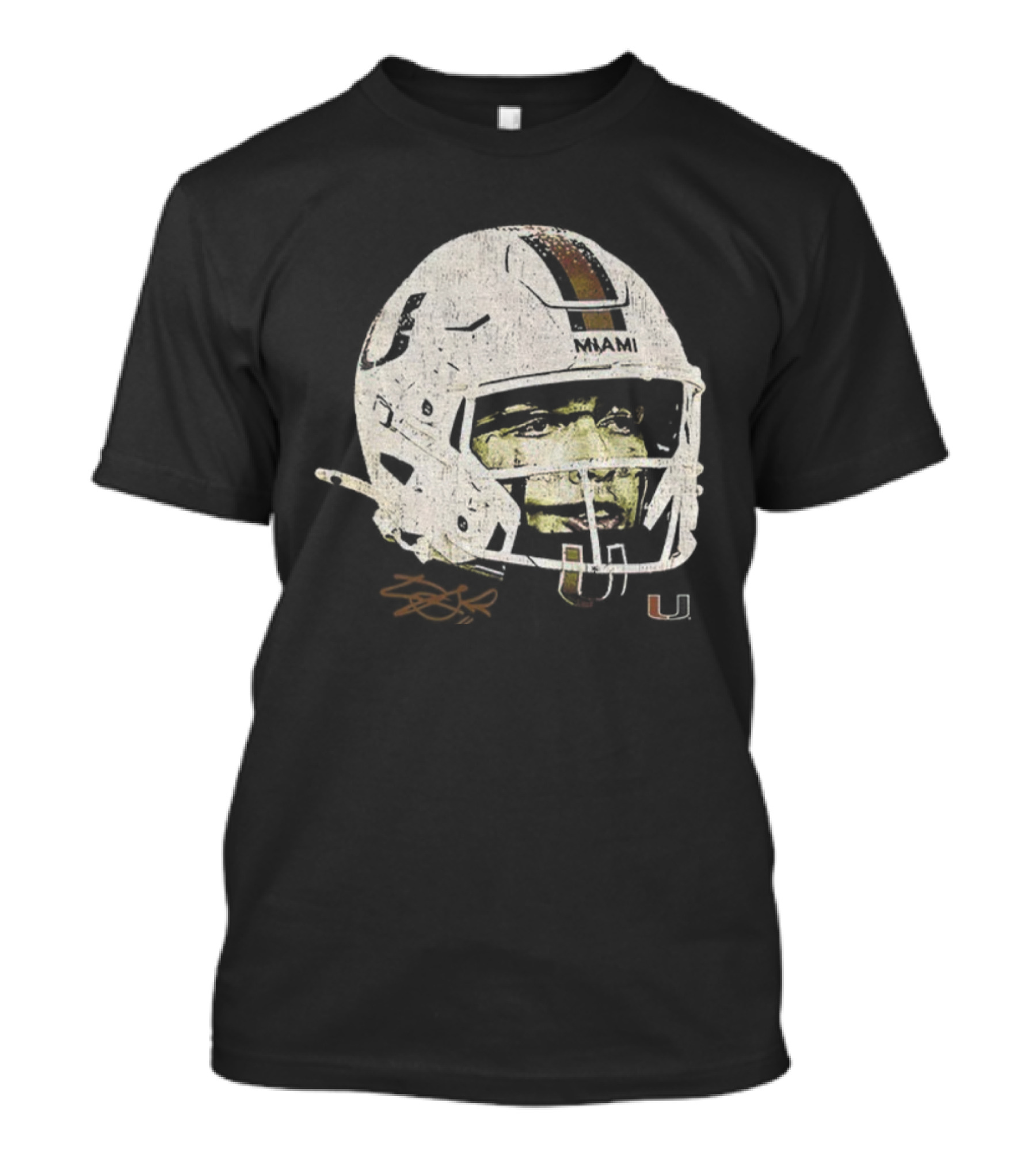 Carson Beck Miami Hurricanes Helmet Face NFL Football Signature U Logo T-Shirt