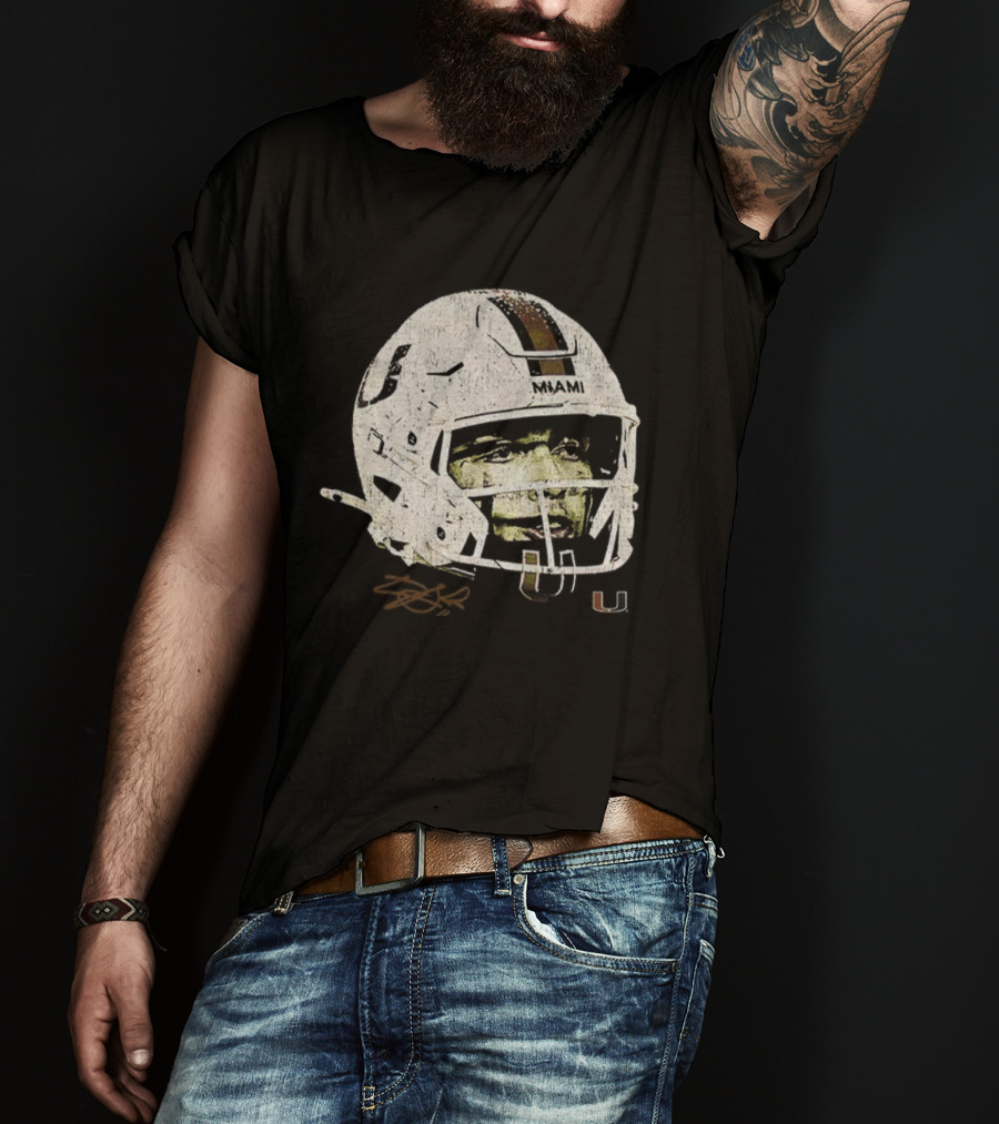 Carson Beck Miami Hurricanes Helmet Face NFL Football Signature U Logo T-Shirt