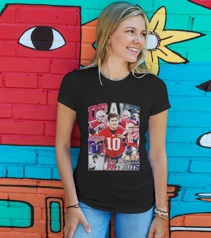 Drake Maye New England Patriots NFL Football Collage T-Shirt