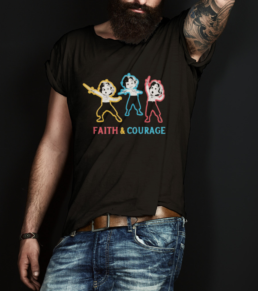 King Of Kings Faith And Courage Three Animated Characters With Swords T-Shirt