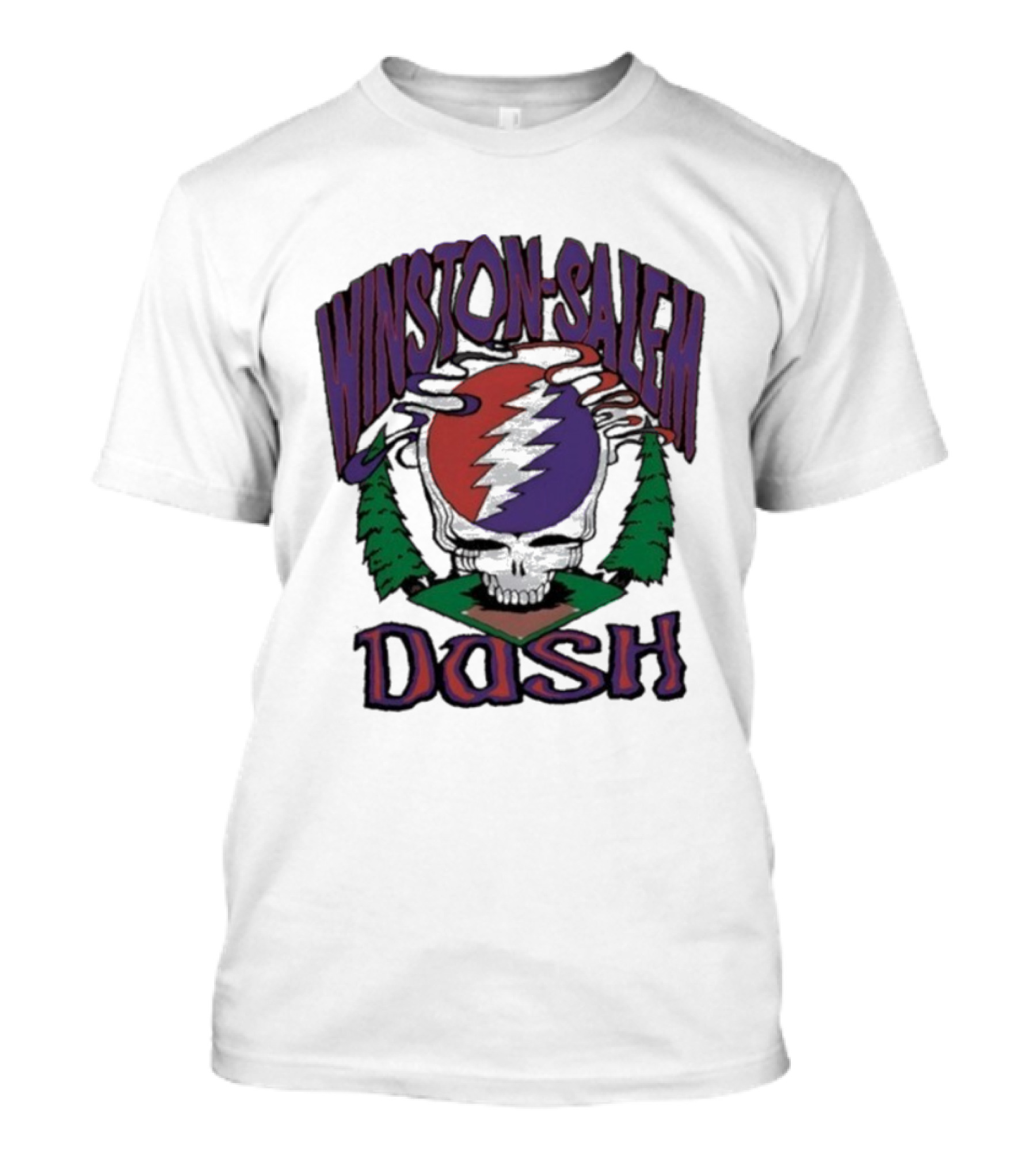 Winston-Salem Dash Grateful Dead Collaboration With Iconic Skull Lightning Bolt And Pine Trees T-Shirt