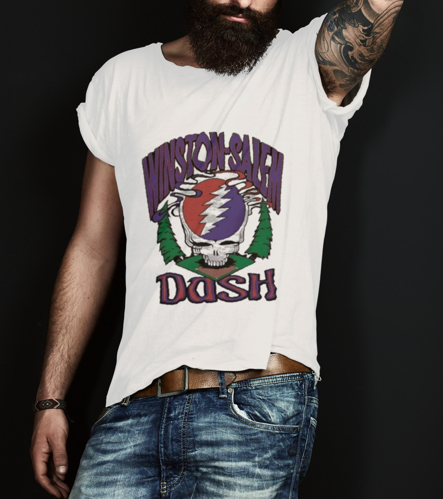 Winston-Salem Dash Grateful Dead Collaboration With Iconic Skull Lightning Bolt And Pine Trees T-Shirt