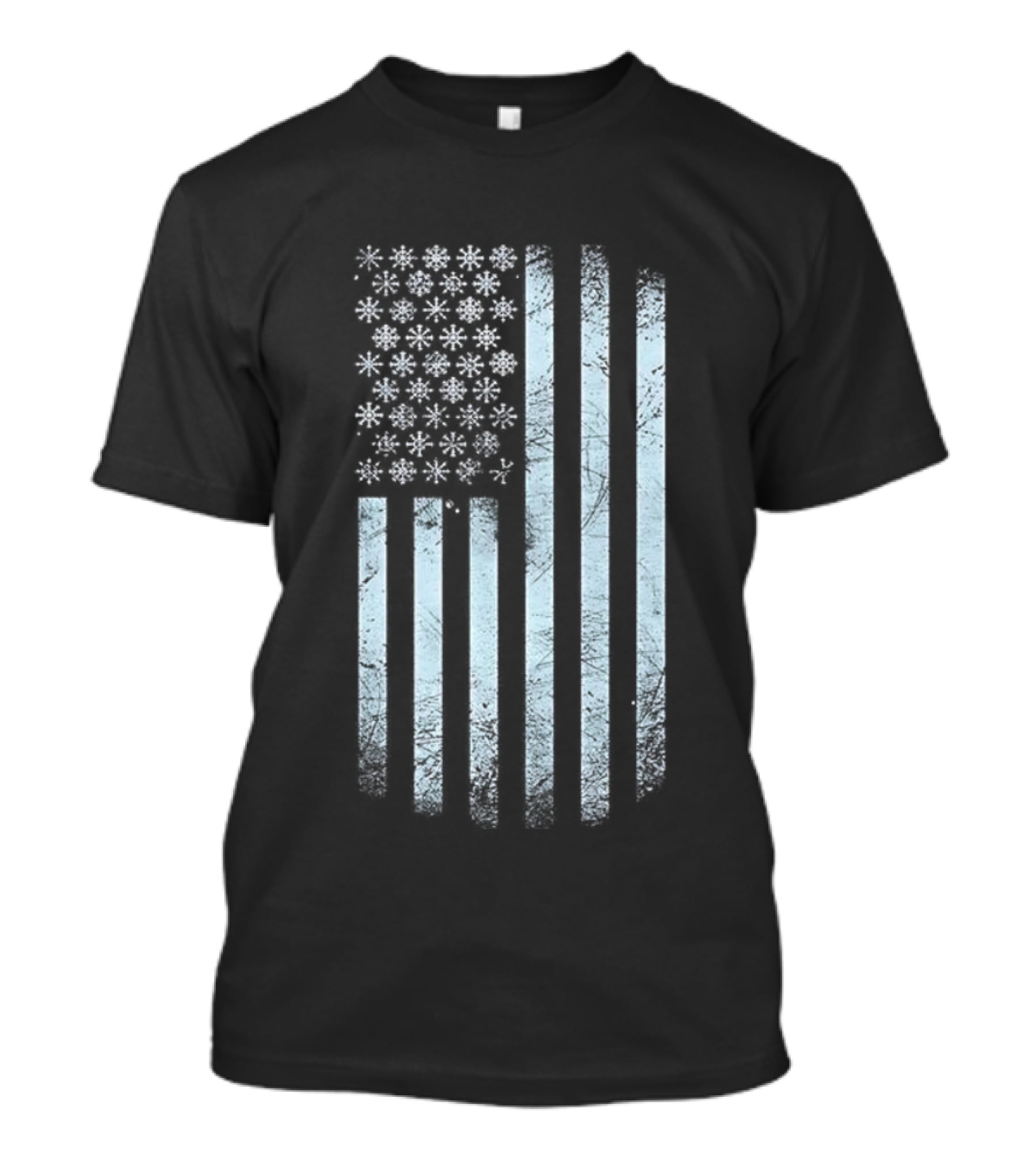Winter Snowflakes American Flags Blue Stripe USA T-Shirt