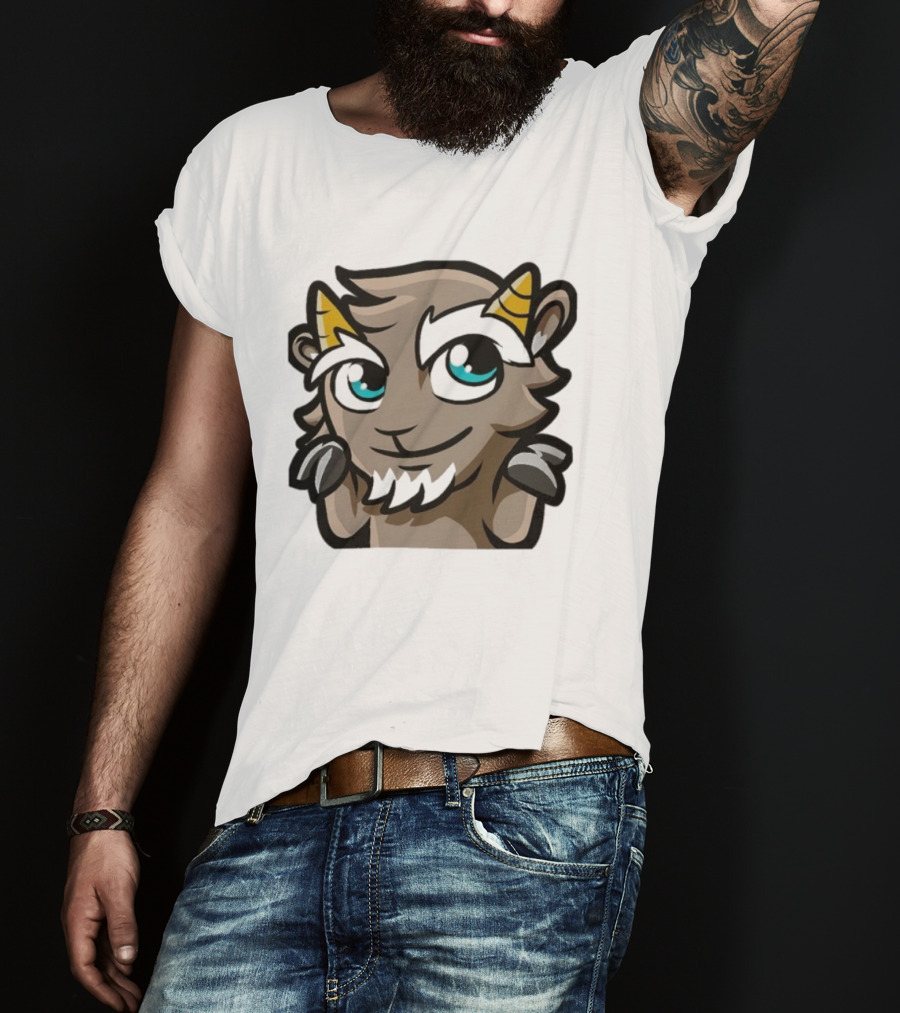 ``` Cliffy Shrug Cartoon Goat With Horns And Blue Eyes ``` T-Shirt