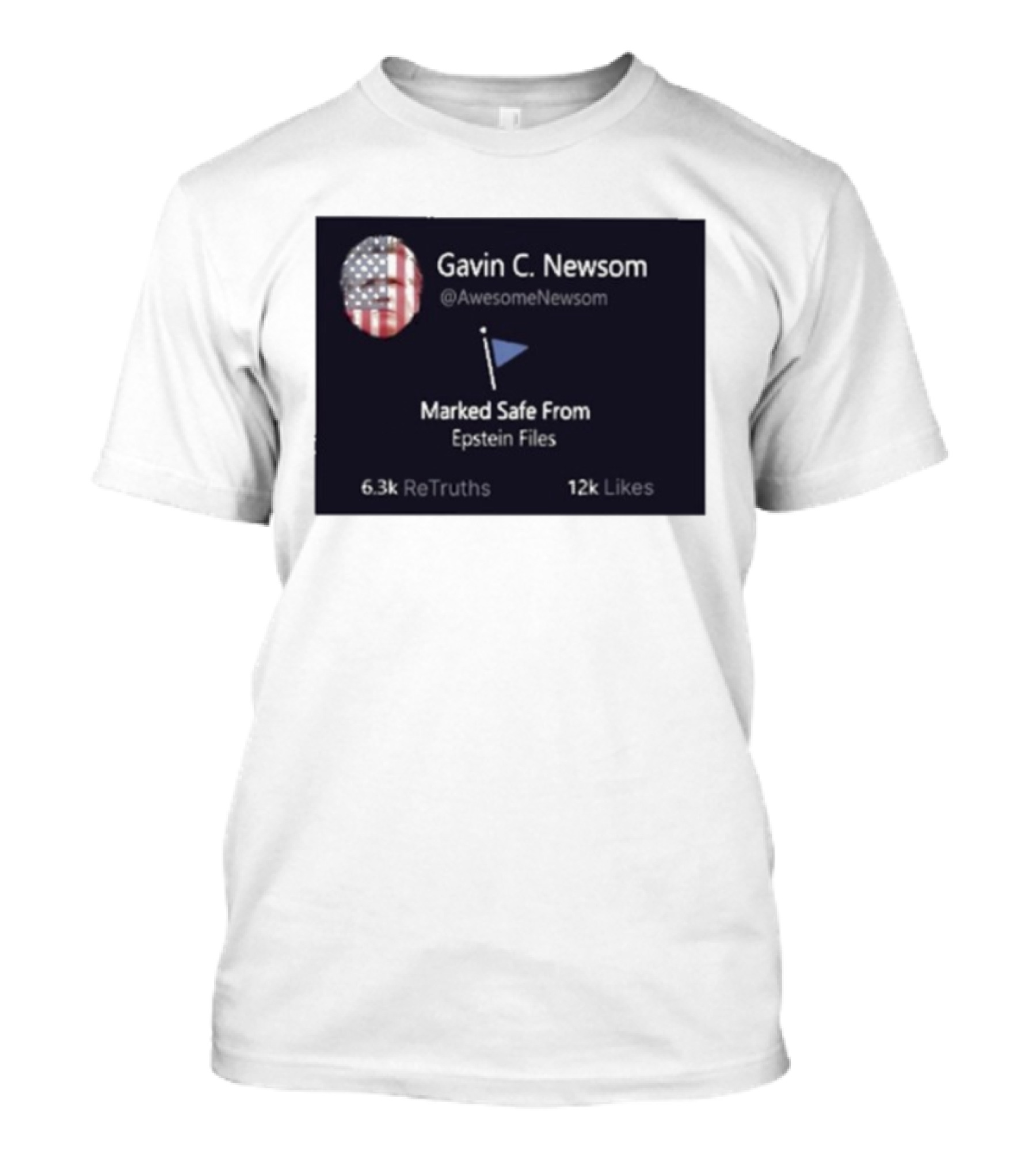 Gavin C Newsom Marked Safe From Epstein Files American Flag Icon 6.3k ReTruths 12k Likes T-Shirt