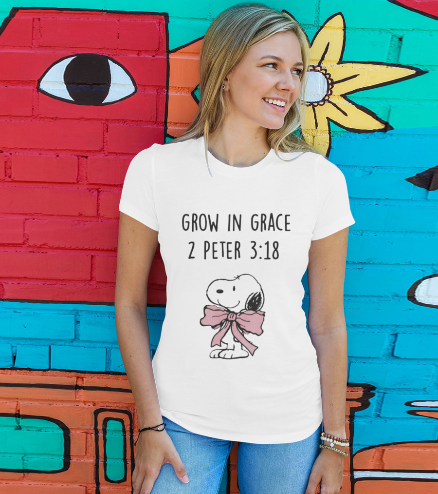 Snoopy Peanuts Grow In Grace 2 Peter 3:18 T-Shirt
