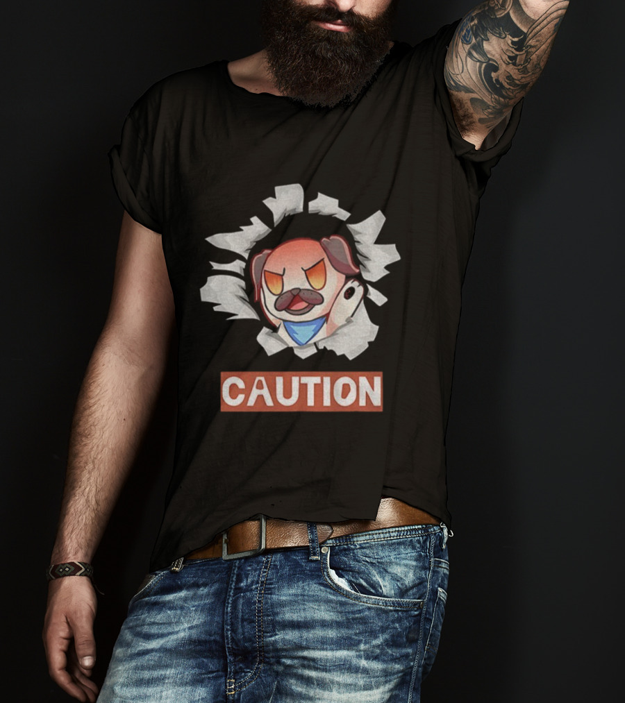 Andy Rage Caution Angry Mustached Dog Animation T-Shirt