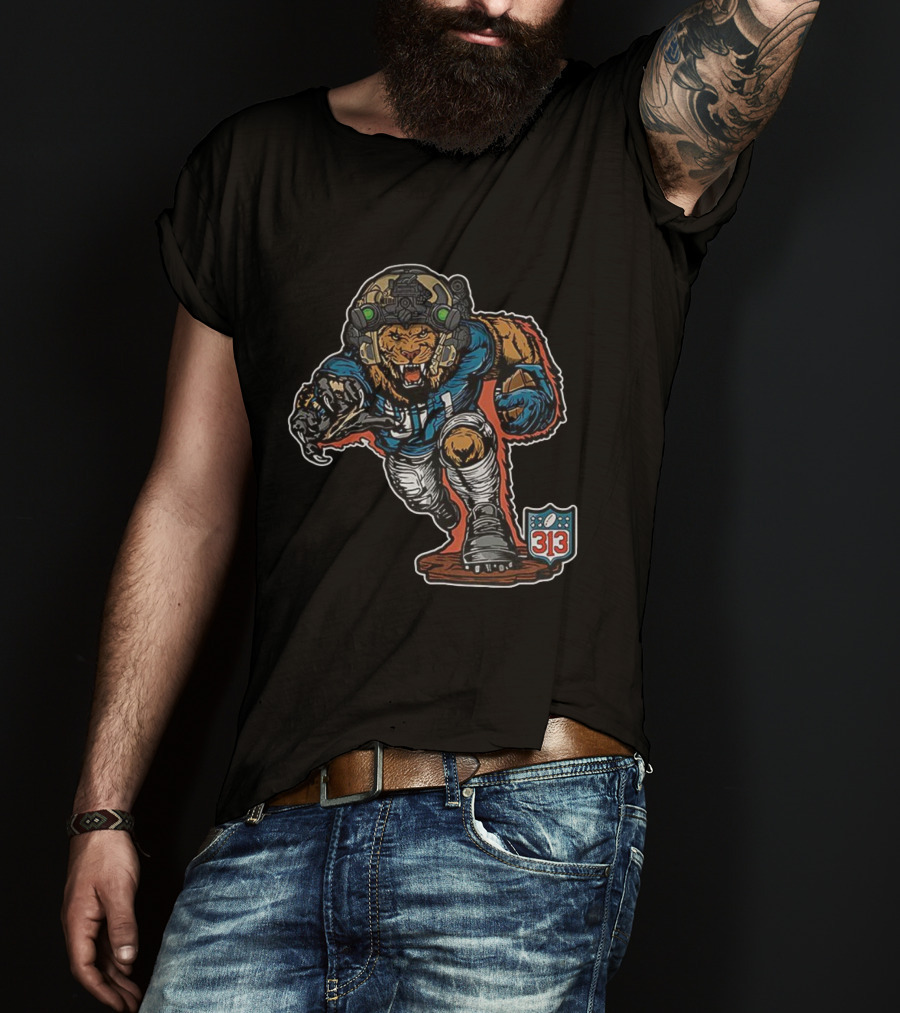 Detroit Lions 313 Soldier Mascot Football Lion Warrior T-Shirt