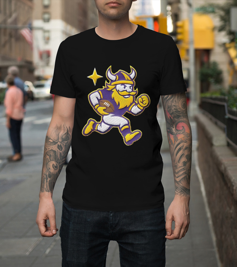 Minnesota Vikings NFL Mascot Running Football Star T-Shirt