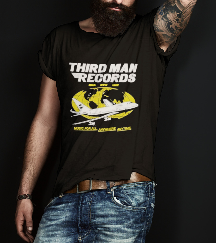 Third Man Records Music For All Anywhere Anytime Globe Plane T-Shirt