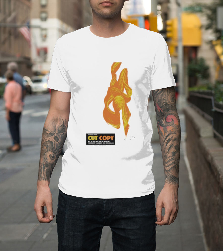 Cut Copy San Francisco November 13 2025 Concert Orange Yellow Flame Artwork T-Shirt