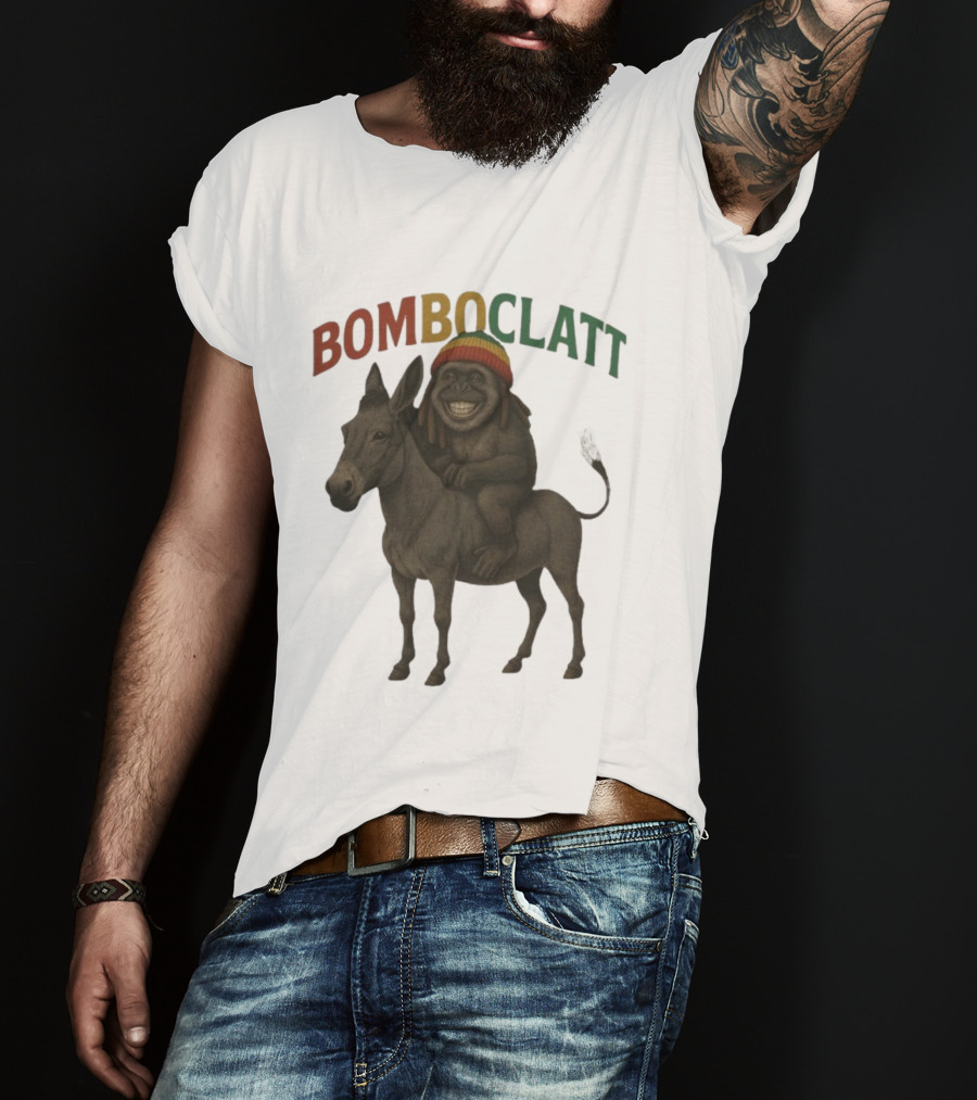Bomboclatt Jahmunkey Donkey With Rasta Hat And Dreadlocks T-Shirt