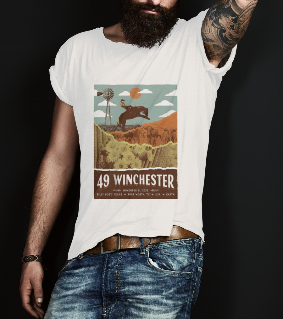 49 Winchester Fort Worth TX Billy Bob’s Texas November 21 2025 Cowboy Windmill Scene T-Shirt
