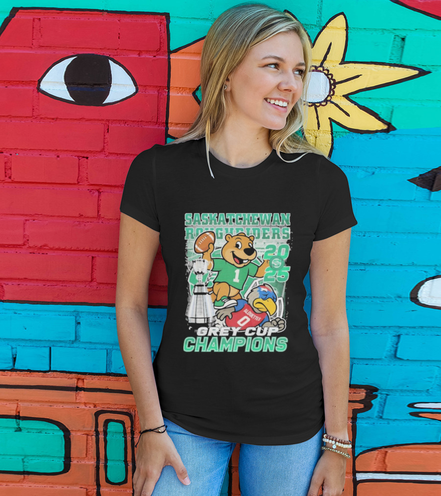 Saskatchewan Roughriders 2025 Grey Cup Champions Trophy Mascot Alouettes T-Shirt