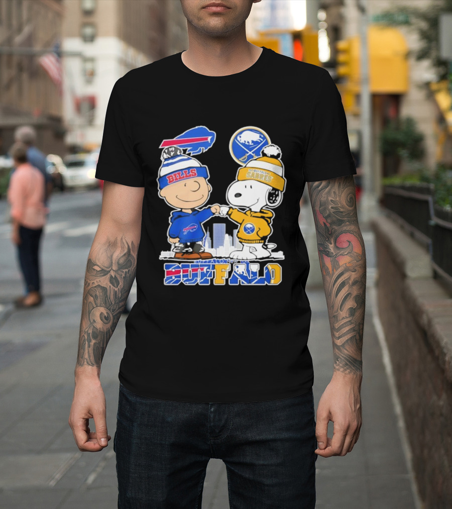 Buffalo Bills Sabres Snoopy Charlie Brown Friendship Skyline T-Shirt
