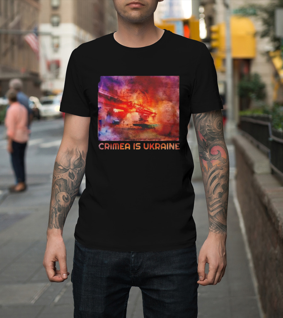 Crimea Is Ukraine Watercolor Bridge Explosion Imagery T-Shirt