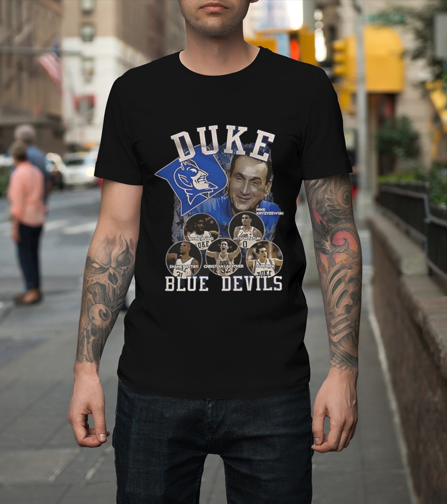 Duke Blue Devils Mike Krzyzewski Kyrie Irving Jayson Tatum Shane Battier Christian Laettner JJ Redick Vintage Legends T-Shirt