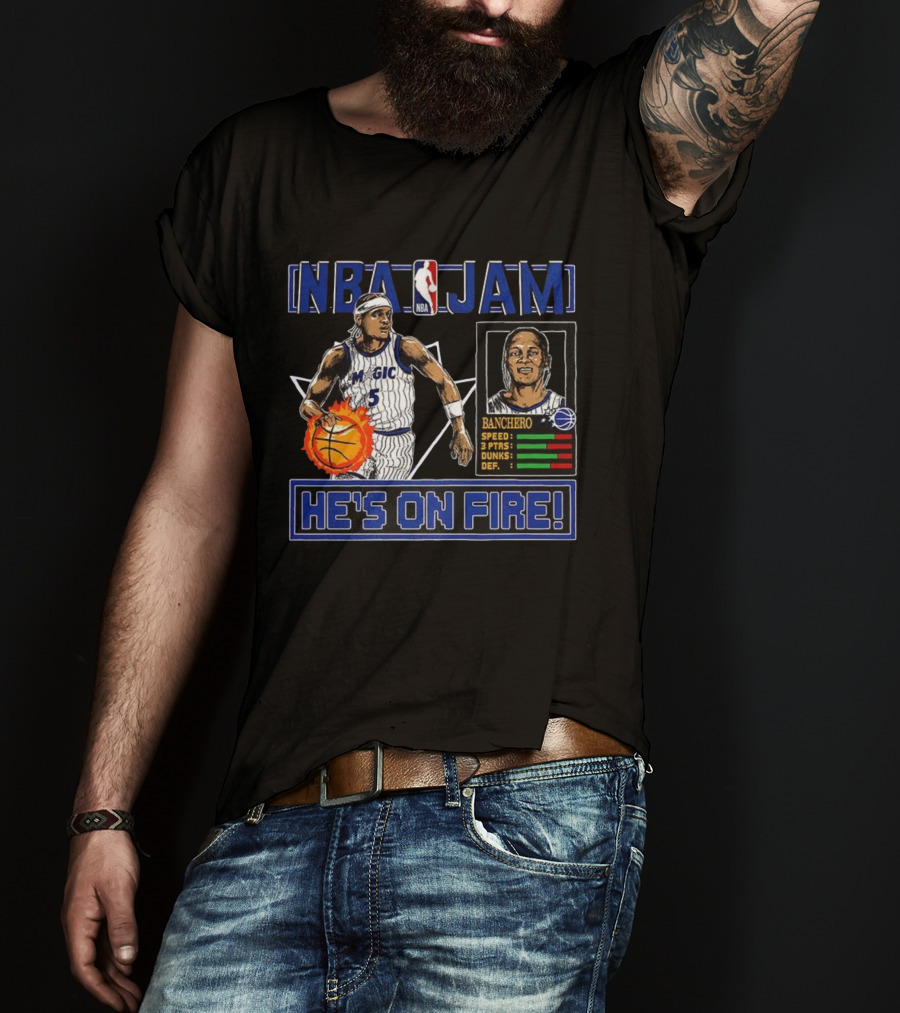 NBA Jam Paolo Banchero Orlando Magic He's On Fire Classic Video Game T-Shirt