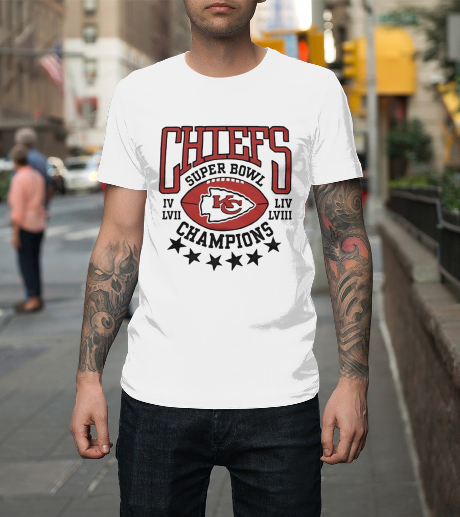 CHIEFS Super Bowl Champions KC IV LIV LVII LVIII T-Shirt