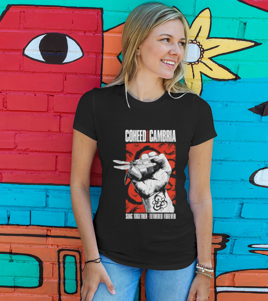 Coheed And Cambria Sing Together Tethered Forever Fist Symbol Red Background T-Shirt