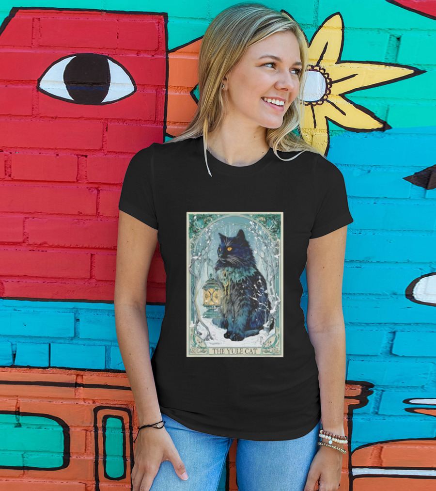 Creepmas Vintage The Yule Cat Tarot Card Lantern Snowy Dark Christmas T-Shirt