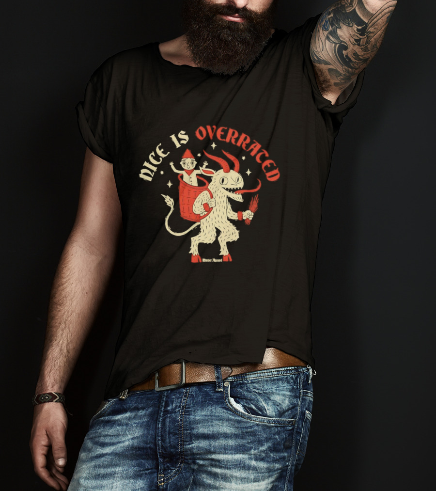 Krampus Nice Is Overrated Festive Holiday Humor With Santa Claus And Demon Imagery T-Shirt