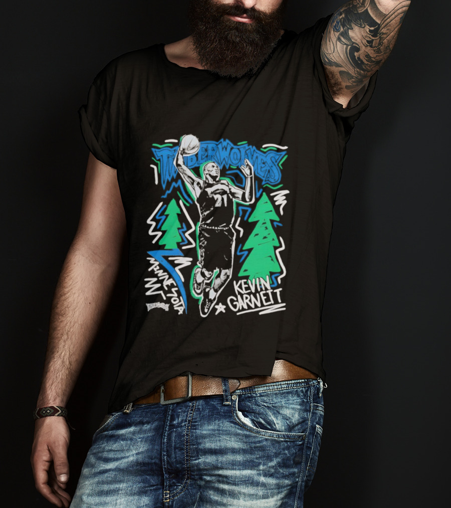 Minnesota Timberwolves Kevin Garnett Chalked Up Dunking Illustration T-Shirt