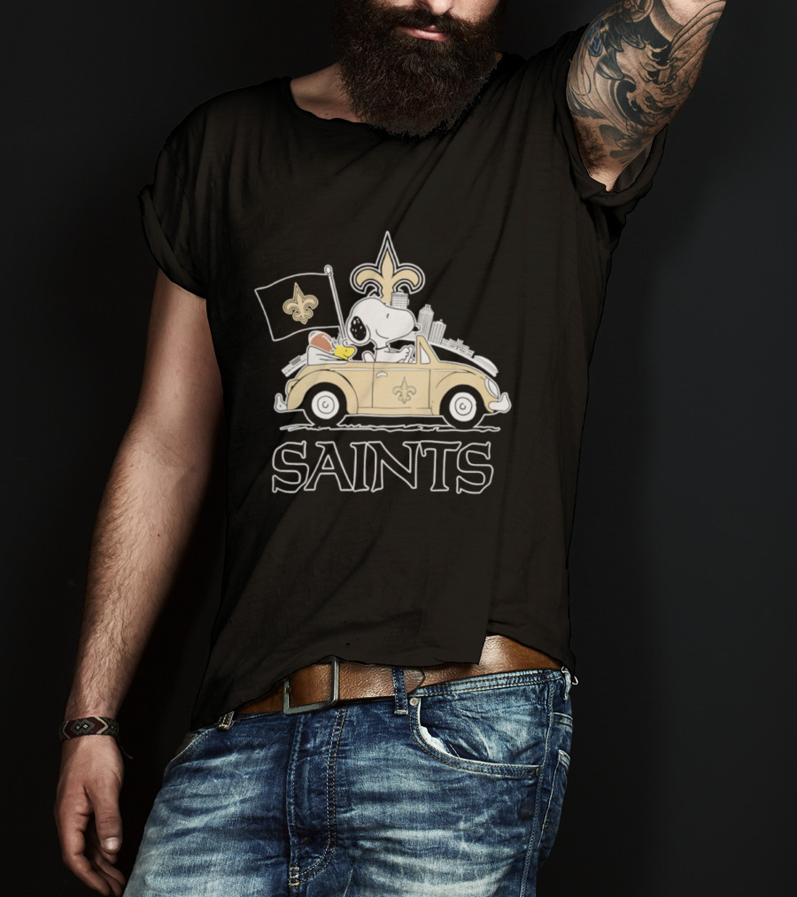 New Orleans Saints Snoopy Woodstock Car Driving Football Fan T-Shirt