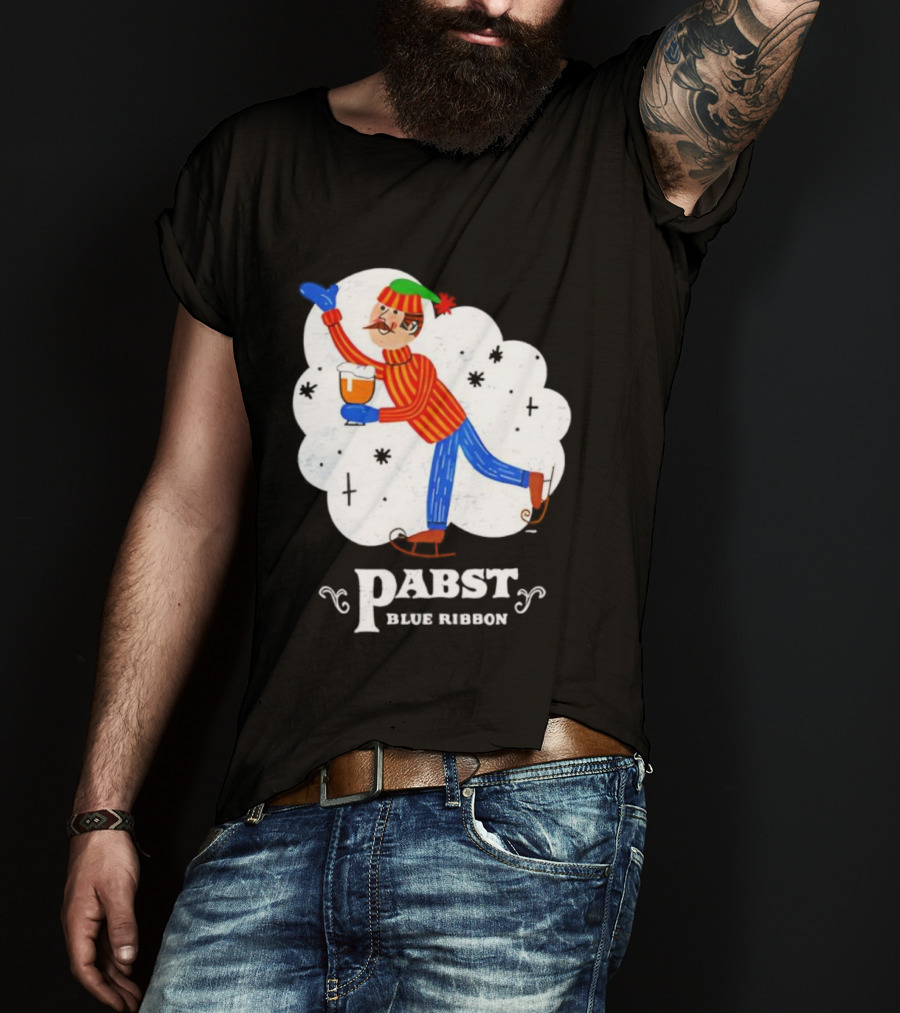 Pabst Blue Ribbon Vintage Holiday Ice Skating Elf T-Shirt