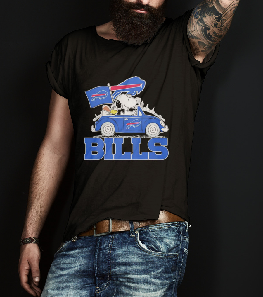 Peanuts Buffalo Bills Driving Car With Flag And Football T-Shirt