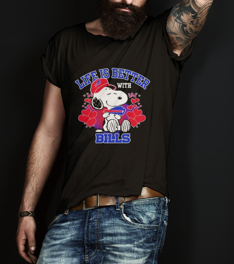 Life Is Better With Buffalo Bills Snoopy Hearts And Football Team Spirit T-Shirt