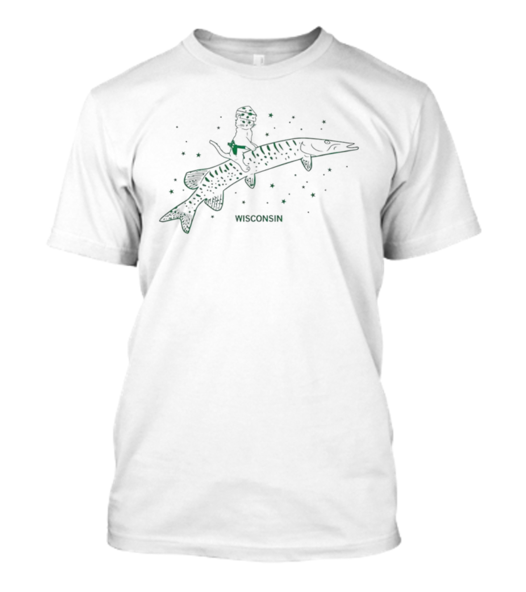 Gary Cat Riding Musky Wisconsin Stars T-Shirt