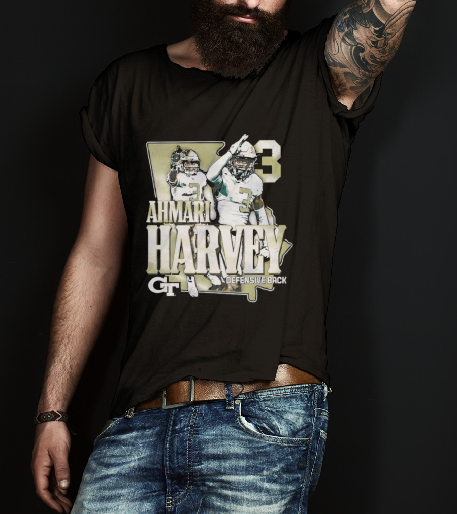 Georgia Tech Football Ahmari Harvey 3 Student Athlete Yellow Jackets T-Shirt