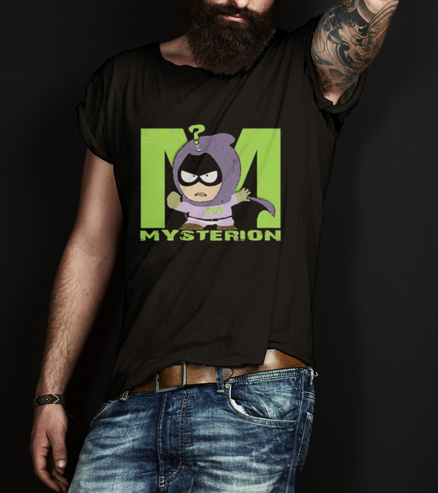 South Park Mysterion Character Pose With Green M Logo T-Shirt